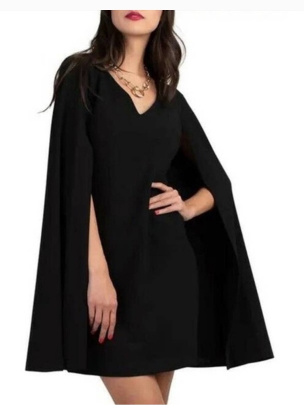 Trina Turk Shirnin Dress Black Cape Mini Dress